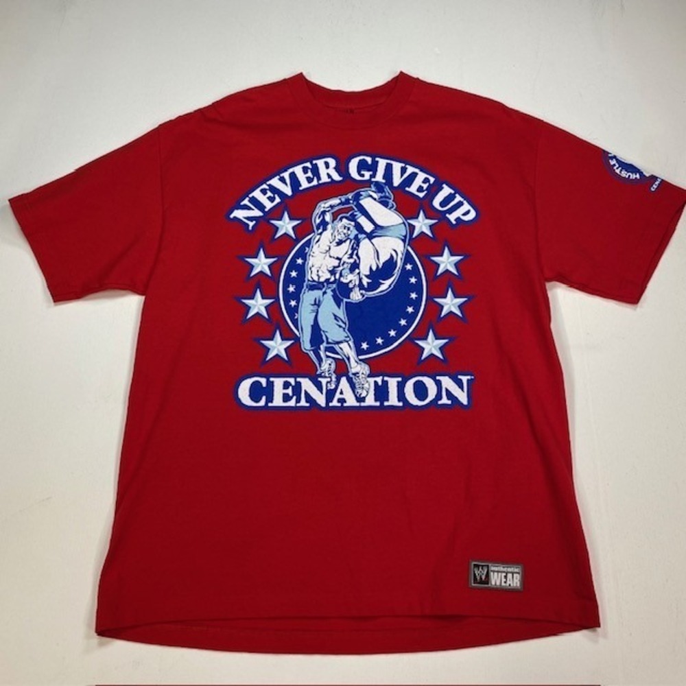 WWE John Cena Never Give Up Cenation Red Graphic T-Shirt Mens XL 2011 Authentic